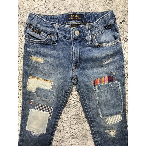 Polo Ralph Lauren Astor Slim Boyfriend Jeans Girls 3T Patchwork Distressed Denim - Picture 2 of 15
